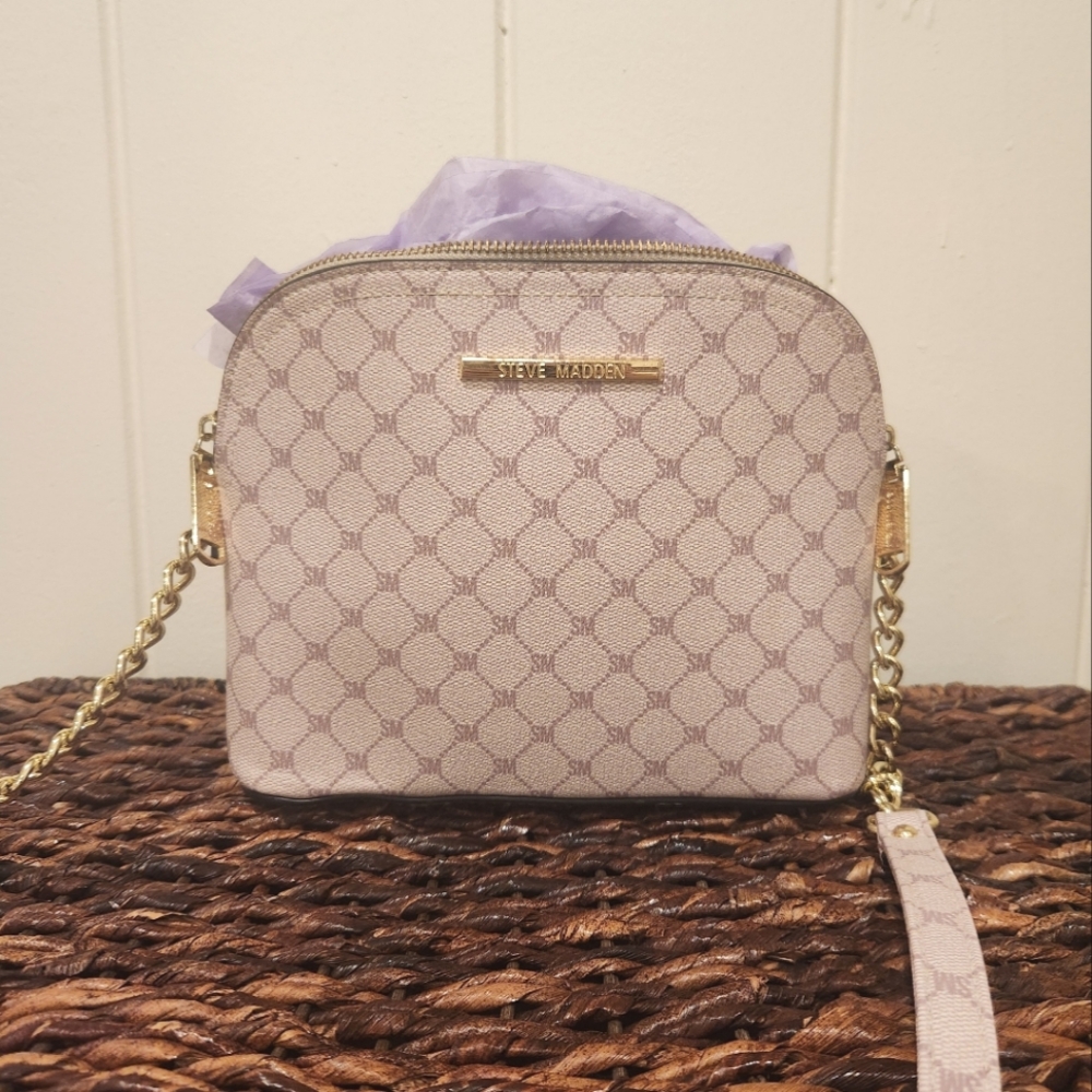 Steve Madden Checkered Grey/Tan Dome Crossbody Bag